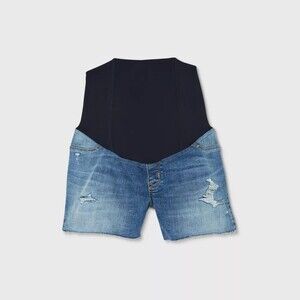 Ingrid & Isabel Over Belly Destruction Midi Maternity Jean Shorts Sz 8